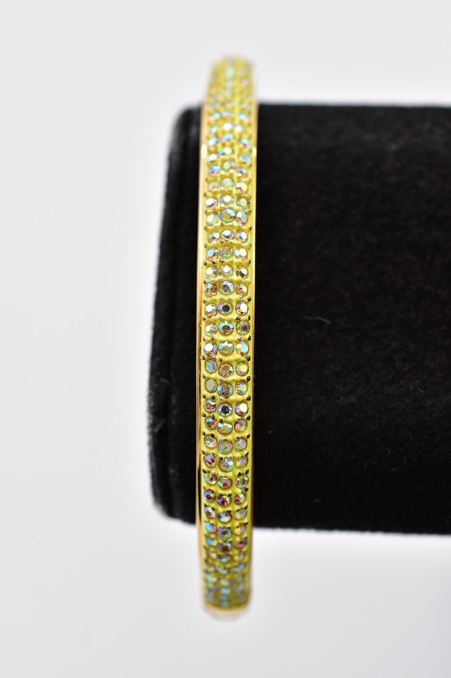 J.Crew Crystal Bangle Bracelet AB Pave Rhinestone Hinged Yellow Statement BinAD